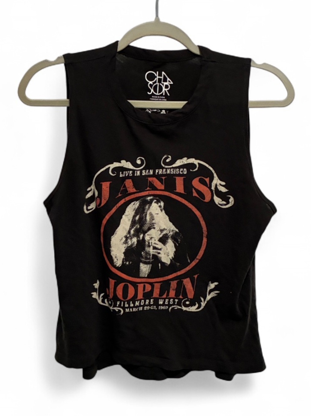 Chaser Janis Joplin Graphic Gray Tank Top